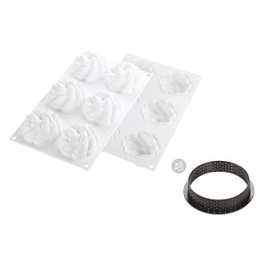 KIT TARTE RING FLEUR ø80 MM   SET STAMPO IN SILICONE + 6 ANELLI